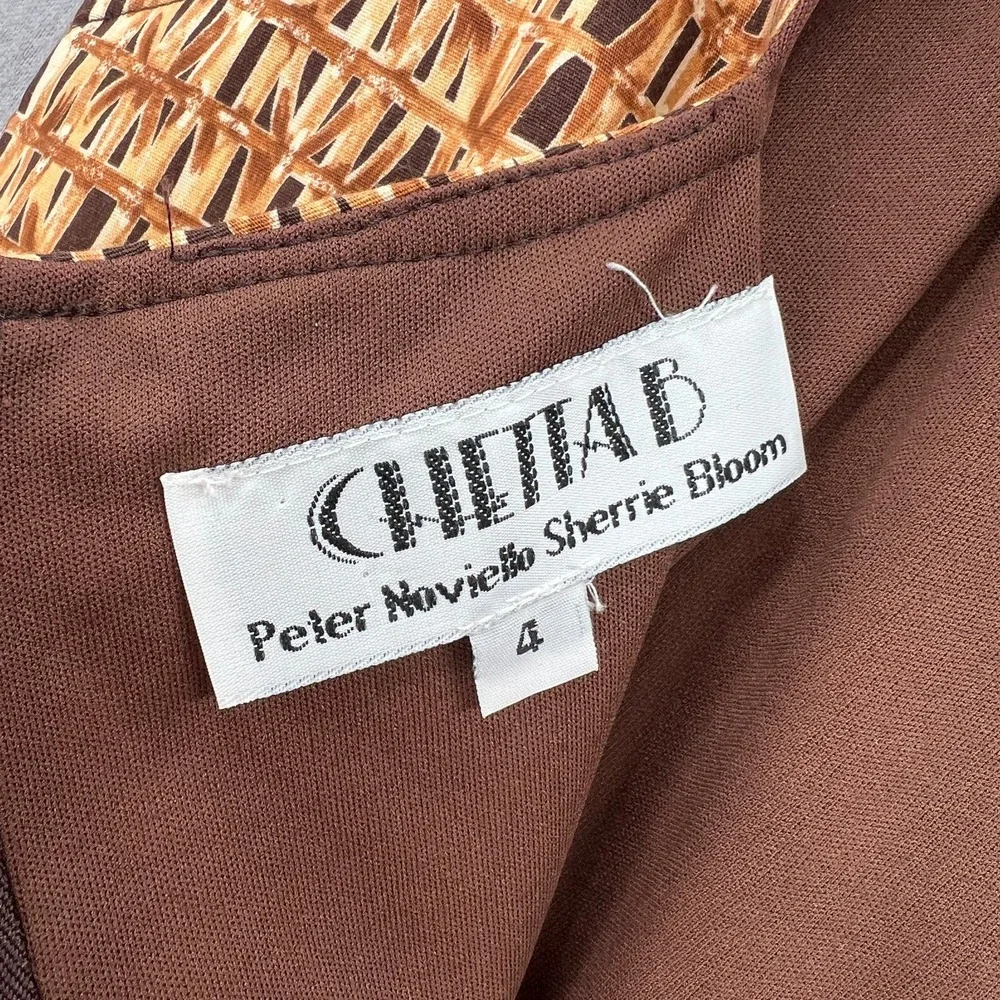 CHETTA B Vintage Dress Womens 4 Tan Brown Cotton Square Neck Sleeveless Sheath - Picture 13 of 16